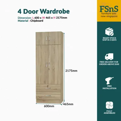 SG Ready Stock Wardrobe / Storage KM2418A (4 Door)