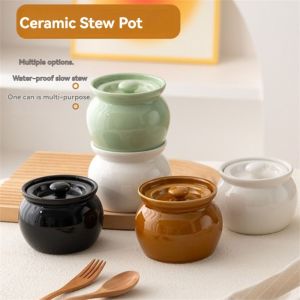 LOVWK จุได้มาก หม้อตุ๋นเซรามิก 350มล./400มล. หนาขึ้น หม้อนึ่งพอร์ซเลน สะดวกสบายๆ ทนความร้อนทน ชาม stewing lidded อุปกรณ์สำหรับห้องครัว