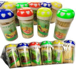 Tusuk Gigi Bambu Botol Jamur Tusukan Buah Tabung Toothpic Model Jamur Isi 100pcs