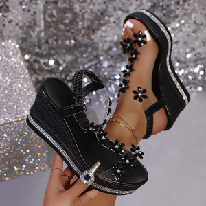 [Free Shipping] Plus-Size WomenS Summer Sandals New Style With A Platform Sole High Heels Floral Design And A Single-Strap Buckle Closure Perfect For The Beach