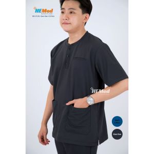 𝐒𝐜𝐫𝐮𝐛𝐬 NAM MÀU XÁM ĐEN CỔ NÚT - Chất cotton mềm mại không nhăn thoáng mát