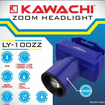 SENTER KEPALA ZOOM KAWACHI LY-120Z - CAHAYA TERANG - JARAK JAUH - ALUMINUM - TAHAN LAMA - WATERPROOF