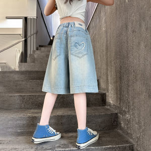 Hot Sale Kids Child Summer Denim Shorts with Heart Pocket For Age 5 6 7 8 9 10 11 12 13 14 Years Girls Casual Jeans Capris h260702