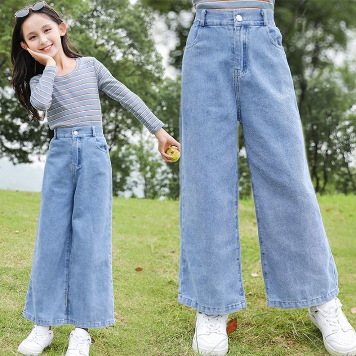 Girls Jeans for Kids Girl Pants Long Baggy High Waist Trouser Korean Loose  Casual Wide Leg Pants Childrens Clothing