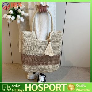 Stylish Women Tote Bag with Tassels Straw Woven Design Perfect for Beach Holidays and Casual Events