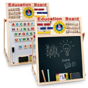 COMEMECO Wooden Material Wooden Blackboard Double-sided Design 2in1 Function Drawing Board Educational Equipment Multifunctional Feature Early Education Board Children Education