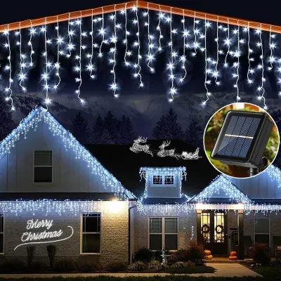 5.5M/9M Solar Christmas Lights Outdoor Waterproof 8Modes Curtain Light for Wedding Party Yard Decor