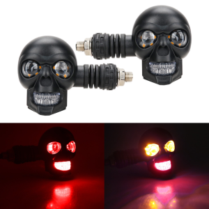 2pcs Motorcycle Indicator Turn Signals Lights Skull Dual Color Motorbike Front Rear Turn Signal