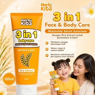 Herbikids 3in1 Face And Body Lotion 100ml Krim Pelembab Pencerah Kulit Anak dan Bayi