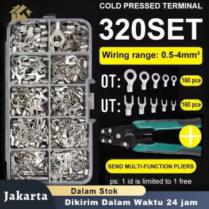 Terminal Wire Crimp Connector Kit 320 PCS + Plier Stripping- Konektor Kawat - Terminal Kawat Konektor Spade Set Listrik - Konektor Lugs Terminal Kawat Listrik