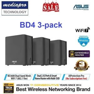 ASUS ZenWiFi BD4 3-pack (Black Color) Dual-band WiFi 7 Mesh 3600 Mbps 6500 sq.ft  Dual 2.5G Ports Security and Parental Controls Included Smart Home Master SSIDs Pack of 3 - 3 Year Asus Singapore Warranty