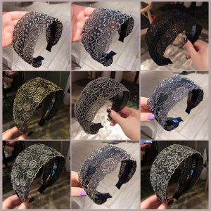 Vintage For Women Flower Floral Printed Non-slip Toothed Broadside Headband Lace Head Hoop Hair Accessories Embroidery Hair Bands