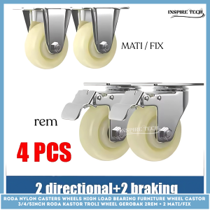 Roda NYLON Caster SET MATI - REM 4PCS Medium Duty +Bearing Roda Kastor Troli Wheel Gerobak Trolley Lori 3" 4" 5" Inch