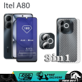 3IN1 TEMPERED GLASS BLUE ITEL A80 BONUS LENSA CAMERA+GARSKIN CARBON. 