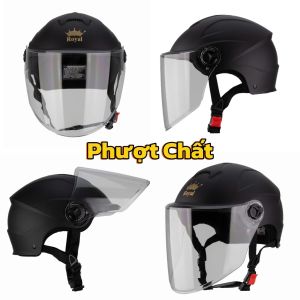 Mũ bảo hiểm nửa đầu Royal M389 màu đen nhám kính dài che nắng che bụi cao cấp
