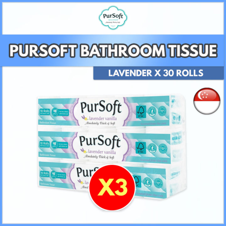PurSoft 4ply Lavender Bathroom Tissue (180 sheets) Pack of 30 Toilet