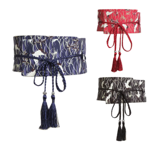 Japanese Style Embroidered Waist Bands Wide Women Bow Waistband Waist Belt for Kimono Yukata Robe Hanfu Waist Decoration