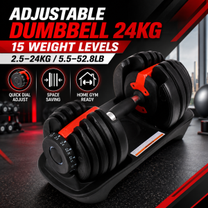 On Hand Adjustable Dumbbell 24KG 52.8LB 15 Weight Levels 2.5-24KG Quick Dial Home Gym Fitness Dumbbell Space Saving Workout Equipment