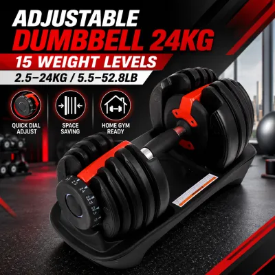 On Hand Adjustable Dumbbell 24KG 52.8LB 15 Weight Levels 2.5-24KG Quick Dial Home Gym Fitness Dumbbell Space Saving Workout Equipment