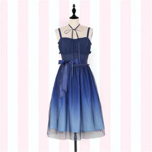 SHUNAICHI Summer and Spring Gradient Suspender Chiffon Fairy Princess Dress Girl Sweet Anime Loli Role-playing Costume