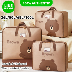 (26L/50L/68L/100L)100% Authentic Line Friends Storage Box Quilt Storage Bag with Zipper Foldable Portable and Thickened Moving Packing Bag Odor-free Wear-resistant Durable Washable No Fading LFB220/LFB180