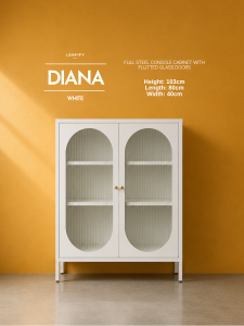 DIANA | Steel Console Cabinet with Flutted Glass Doors by Leapify Steel - Modern Console Table for Living Room
