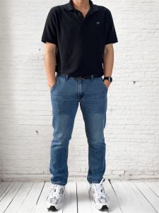 MEDIA JEANS กางเกงยีนส์ผู้ชาย ทรงกระบอก BASIC กระเป๋าเฉียง ผ้าไม่ยืด สีน้ำเงิน (SN: M802/2)