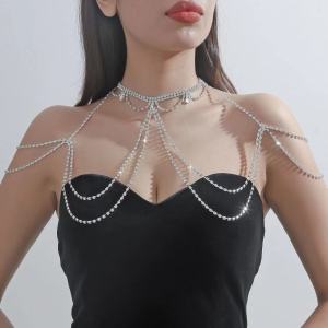 O-KAY New Multilayer Shoulder Chain Bride Wedding Dress Necklace Pendant Collar Shoulder Body Chain Jewelry