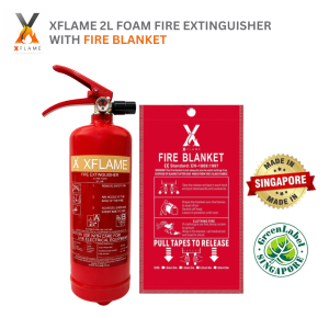 XFLAME 2L Foam Fire Extinguisher with Fire Blanket | Home Fire Safety Set