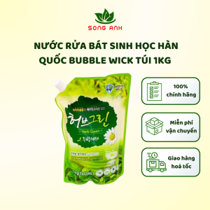 Nước rửa bát sinh học Hàn Quốc Bubble Wick Herb Green 1kg (960ml)