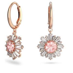 SWAROVSKI Luxury Sunshine ต่างหูน้ำตาเพชรสีชมพูต่างหูแฟชั่นสตรีเงินสเตอร์ลิง S925