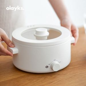 Nồi điện đa năng Olayks thiết kế nhỏ gọn phù hợp gia đình có thể dùng để nấu luộc chiên xào