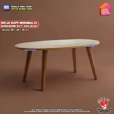 Meja Kopi Coffe Table Meja Ruang Tamu Meja Tamu Bulat Minimalis dengan Kaki Kayu Solid KCT SOLID 02