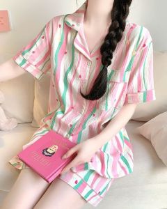 อลิซ่า Sonya ชุดนอนสำหรับผู้หญิงชุดกางเกงขาสามส่วนสำหรับผู้ชายแขนลำลองขาสั้นชุดนอนผ้าฝ้ายใหม่