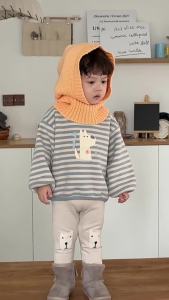 Childrens clothing 2025 Autumn and winter Korean-style childrens clothing winter baby clothes boys thick striped sweatshirt set