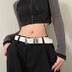 YAOO อินส์ ปรับได้ปรับได้ พังก์สไตล์ ตกแต่งชุดเดรส ด้านกว้าง สไตล์ Y2K เหมาะกับการแต่งตัวทุกสไตล์ การตกแต่งกางเกง หัวเข็มขัดรูปดอกไม้ เข็มขัดรัดเอวหัวเข็มขัดโลหะ เข็มขัดเอวผู้ชาย เข็มขัดคาดเอวเกาหลี เข็มขัดเอวผู้หญิง