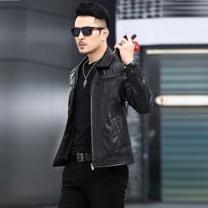 Áo khoác da nam cao cấp cổ sơ mi phối khoá tay SGG1075