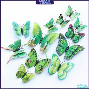 Yiha DIY ของแต่งแต่งผนังห้อง แบบแม่เหล็ก หรือใช้กาว 2 หน้า ผีเสื้อกระดาษ สติ๊กเกอร์ 3D Butterfly
