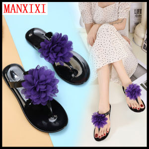 MANXIXI Fashion Women Flip Flop Bohemian Style Beautiful Lotus Flowers Jelly Flat Slippers (Size 36-41)