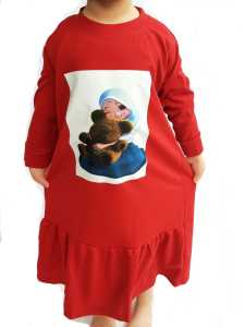 BAJU GAMIS ANAK PEREMPUAN  MUSLIM  UMUR 1-10 TAHUN KAKI KERUT PRINTING TEDDY BEAR