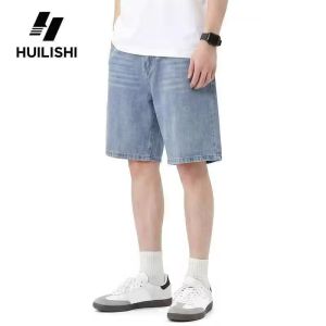 Huilishi 2025 Summer New Arrivals Mens Cotton Loose Washed Denim Casual Shorts