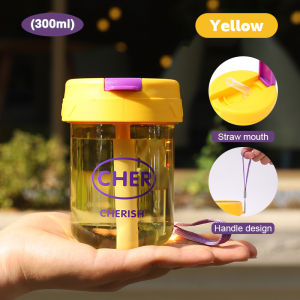 JUNCHUANG 300ml แก้วน้ำสำหรับเด็ก ถ้วยดื่มพลาสติก ถ้วยดื่มแบบพกพา ฟางแบบยืดหยุ่นซีลน้ำหยดเด็กโรงเรียนถ้วยน้ำ