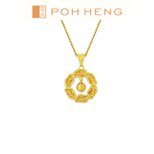 Poh Heng Jewellery 22K Serenity Leaf Round Pendant in Yellow Gold[Price By Weight]