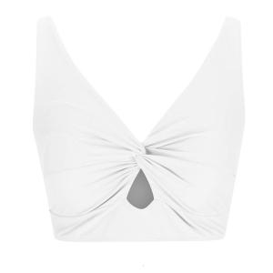 Stylish Single Color Swim Top Breathable Nylon Fabric Twist Front Swim Crop Top For Women Seasonal Sea