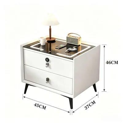 GH GlowHome（in stock）Smart Nightstand with Fingerprint Lock - Modern Wooden Bedside Table with LED Light