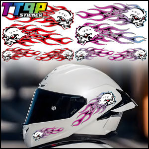 สติ๊กเกอร์ไวนิลสะท้อนแสง การออกแบบกะโหลกศีรษะเปลวไฟสไตล์กอธิค เหมาะสำหรับหมวกกันน็อคแข่งมอเตอร์ไซค์ กรอบถังน้ำมันเชื้อเพลิง กันชน แผงด้านข้างร่างกาย กันชน โช้คโช้ค กล่องด้านบน กระจกหน้ารถและของตกแต่งอื่น ๆ