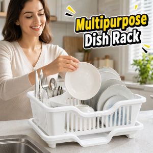 Home&Life.8 Kitchen Dish Drying Rack With Drain Tray Cutlery Holder Large Capacity Space Saving Organizer