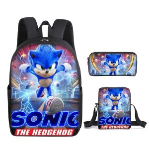 D11 Sonic Schoolbag Sonic 3-piece set with shoulder bag pencil case primary school student backpack cartoon Beg Sekolah
