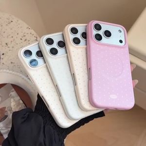 Korean Candy Colors Full Screen Polka Dot Magnetic Phone Case for iPhone 17 16 15 13 14 Pro Max Shockproof Soft Cover
