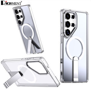 RICHMENT Magnetic Clear Phone Case with Kickstand for Samsung Galaxy S24/S24 Plus/S24 FE/S24 Ultra/S25/S25 Plus/S25 Ultra/S25 EDGE Shockproof TPU+PC Hybrid Slim Cover Strong Magnetic Wireless Charging Compatible Military Grade Drop Protection